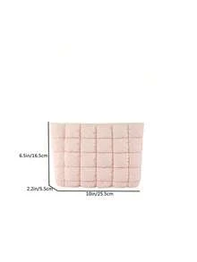 Fashionable Grid Pattern Makeup Bag, Casual Clutch, Warm Padded Down Bag With Elastic Sewing Thread Makeup Storage Quilted Bag Cozy Bag For Winter Makeup Organizer Makeup Storage Bag Mini Pouch Travel Small Makeup Case Accessories Make Up Holder Brush Bag Make Up Container Cosmetic Bag Travel Essentials Ladies Accessories Travelling Stuff Makeup Bags Makeup Pouch Make Up Pouch Back To School Supplies - 粉色 - 查看 2