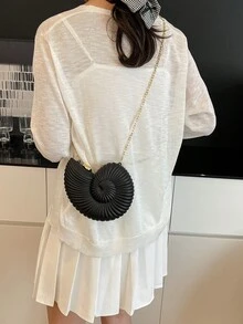 2025金色海螺形单肩包，可拆卸肩带，时尚口红袋，优雅时尚的单肩包，适合晚上外出 - 黑色 - 查看 9