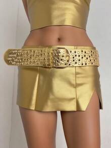 1 件宽朋克铆钉眼腰带，不对称 Y2K Baddie Aesthetics 轻质多功能皮带