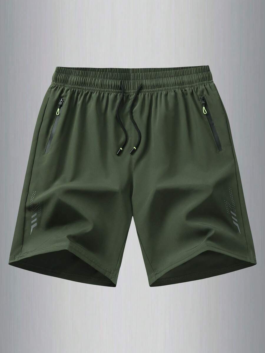 Men's Summer Ice Silk Sports Shorts, Outdoor Running Gym Fitness Hiking Cycling Loose Knee-Length Shorts - Army Green - View 1