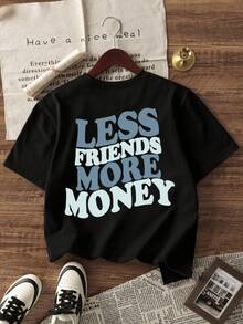 Hombres Camiseta con estampado de slogan - Negro - Ver 1