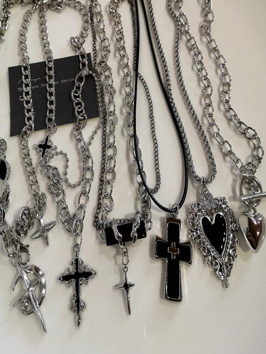 1 buc Punk Rock negru inima cruce pandantiv lanț colier pentru bărbați și femei cool hip hop stradă vintage anii '90 Y2K grunge goth accesorii