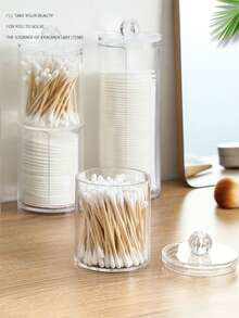 1pc Swab Holder, Qtip Dispenser, Bathroom Container Medicine Bottle With Lid - Clear - View 1