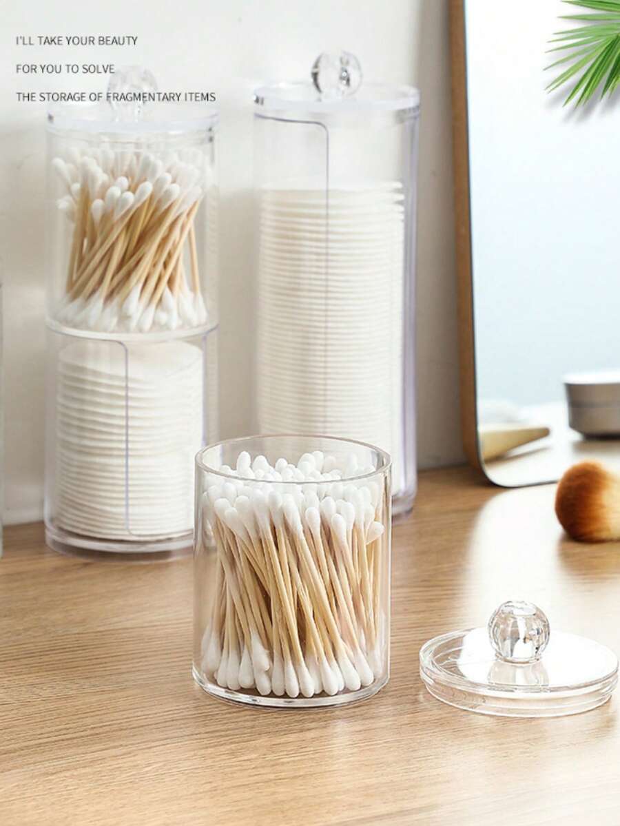 1pc Swab Holder, Qtip Dispenser, Bathroom Container Medicine Bottle With Lid - Clear - View 1