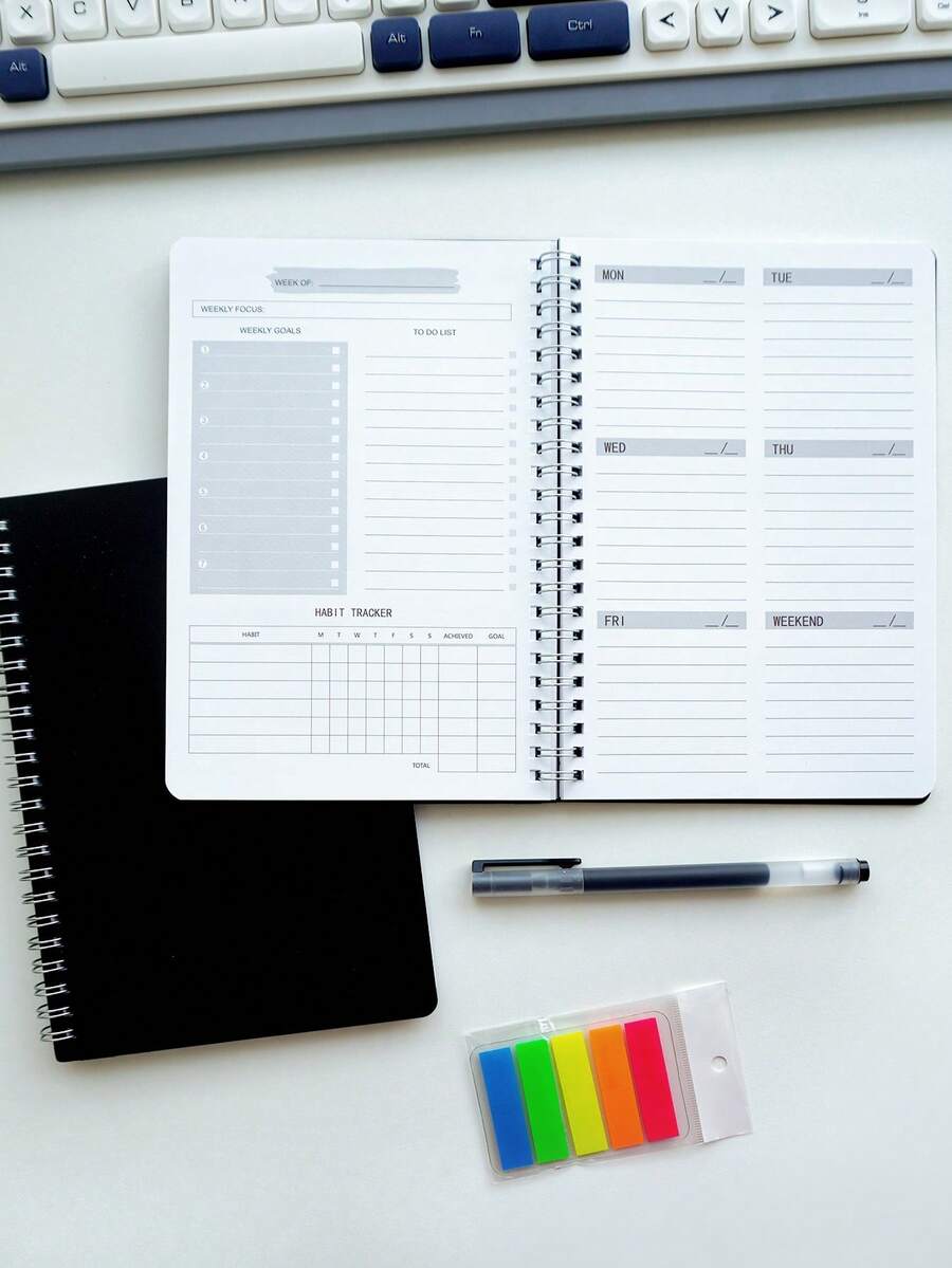 week plan 1pc 52-Week Undated Weekly Planner,+Color-Coded Tab Stickers,A5 Daily Planner Notebook With Weekly Task List,Habit Tracker,Meal Planner & Daily Breakdown,Designed To Balance School, Work & Wellness,Back To School Supplies - Multicolor - View 1