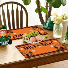 Juego de 4/6 piezas, decoración para el hogar, fantasma de Halloween, mantel con estampado de cabeza de calabaza, adecuado para mesas de comedor, decoración multifuncional para primavera, verano, otoño e invierno, moderno y lavable, resistente al calor y a las manchas, decoración de habitación, posavasos, mantel de mesa de cocina, decoración a juego, decoración del hogar, regalo ideal para Halloween
