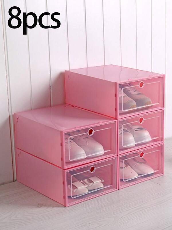 1/4/8 Shoe Boxes, Shoe Racks, Stackable, Individually Detachable, Household Clear, Drawer Style, Plastic Storage Box With Dust Cover