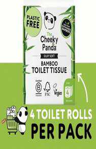 The Cheeky Panda Bamboo Toilet Paper | 4 Rolls With 200 Soft Sheets Each | Strong 3 -Ply Bamboo Tissue Paper | Plastic Free Packaging - 4 Count (Pack of 1) - 查看 4