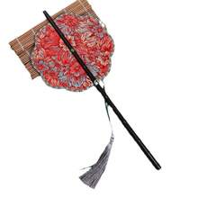 Decorative Fans - Leque redondo de cintura com flores vermelhas - Ver 6