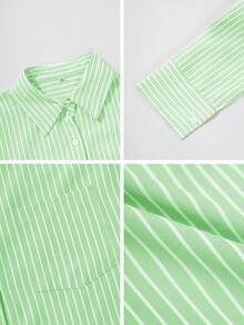 Look Polly 女士条纹长袖衬衫，单排扣休闲时尚，秋季百搭，带口袋设计，适合返校季、复古沙滩感恩节、海滩风、情人节等场合。 - 檸檬黃 - 查看 11