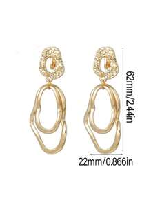 1 Pair Non-Piercing Geometric Asymmetrical Hammered Metal Clip-On Earrings, Oval Exaggerated Design Suitable For Women Office, Date, Travel, Party, Holiday Wear