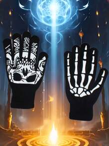 1 Pair, 2025, New, Halloween, Christmas, Men, Women, Skull, Bone Claw, Gloves, Outdoor, Cycling, Warm, Knitted Gloves