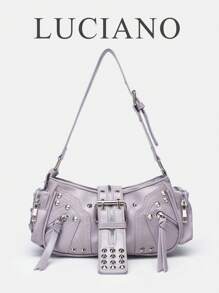 New Fashion Summer Purple & Light Purple Multi-Zipper Metal Buckle Crescent Underarm Bag, Detachable Shoulder Strap Crossbody Bag, Punk Chic Y2K Commute Party Street Vintage Aesthetic Medium Size - Purple - View 1