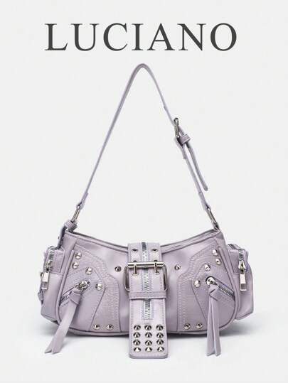 New Fashion Summer Purple & Light Purple Multi-Zipper Metal Buckle Crescent Underarm Bag, Detachable Shoulder Strap Crossbody Bag, Punk Chic Y2K Commute Party Street Vintage Aesthetic Medium Size