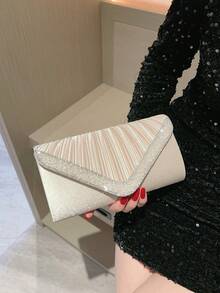 Bolso de mano de noche con pliegues de satén bordado con rhinestones, forma de sobre, bolso formal de señora para boda, fiesta, cheongsam, cóctel, baile de graduación, bolso de mano de alta moda - Albaricoque - Ver 8