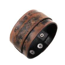 可调节朋克风真皮手镯，环绕式真皮腕带，哥特风时尚真皮手镯，男女通用 - 棕色 - 查看 17