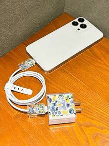 4 件套夏季海洋蝴蝶结柠檬设计手机充电适配器外壳和数据线整理器配件 - 20W/18W 充电器适配器、适配器盖，兼容 11/12/13/14/15/16/13ProMax/16ProMax 电缆保护器充电器配件手机配件