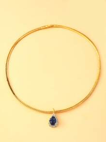 1 peça colar com pingente de cristal azul em forma de lágrima, design exclusivo e elegante, gargantilha para mulheres