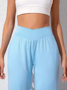 1pc Plain Color Outdoor Breathable High Elasticity 7/8 Sports Pants, Criss-Cross Waist Easy To Wear, Casual Running Tennis Shorts For Spring/Summer - 藍色 - 查看 5