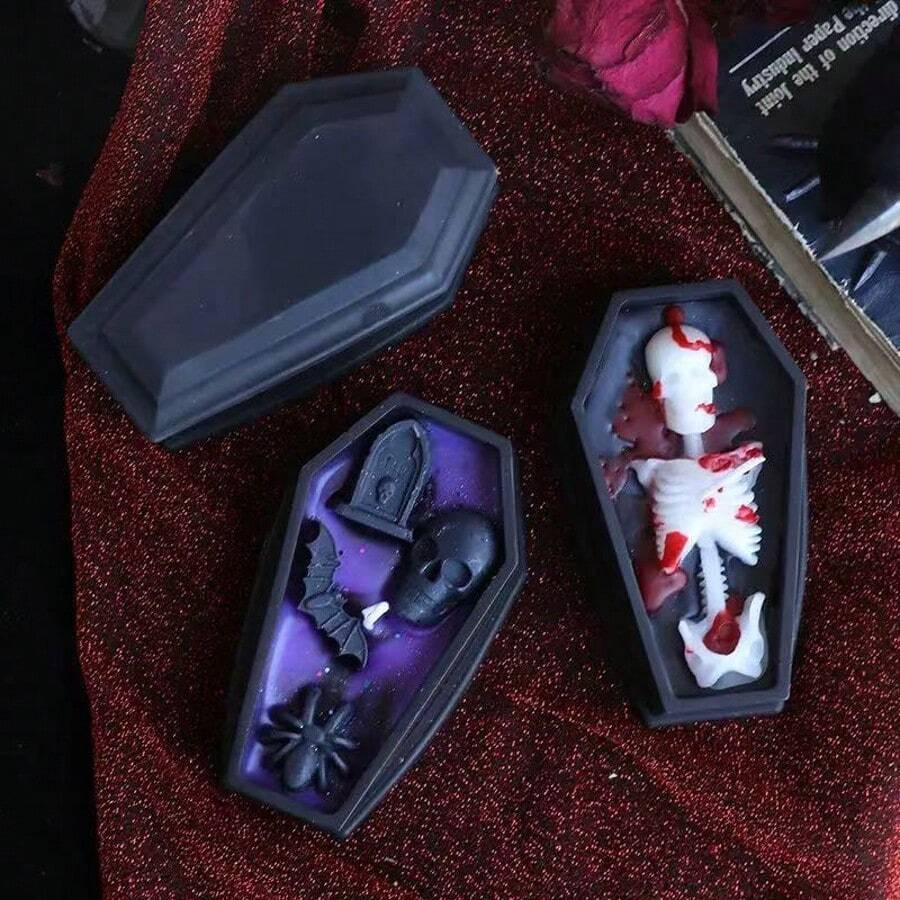 10 英寸万圣节棺材蜡烛 - 手工制作的鬼棍蜡滴蜡烛，大豆蜡芯，适用于万圣节装饰、圣诞派对、秋季家居装饰、幽灵房间装饰