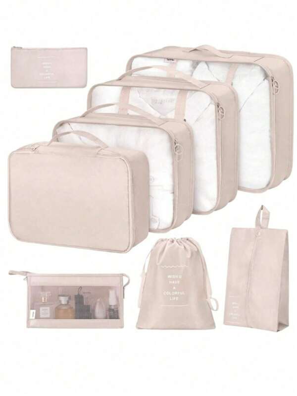 8Pcs/Set Travel -Luggage Organizers Compression Travel Packing Organizers Bag For Carry On Suitcases Travel Organizer For Clothes Luggage Storage Bag Set Packaging Bag For Cruise Holiday Beach Vacation Stuff Summer Travel Essentials For Ladies Woman Suitcase Underwear Bag Room Decor Travel Accessories Travel Bag Back To School School Stuff Packing Cubes Dorm Room Essentials College