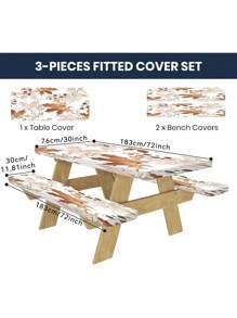 3 Piecesset Picnic Table Cover & Bench Covers - Pumpkin Sunflower Leaves Fall Maple Leaves Fitted Camping Tablecloth With Elastic Edges, Outdoor Waterproof Rectangle Table Cloth, 72x30Inch