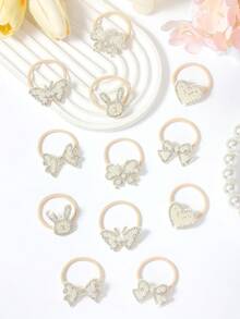 10 chiếc dây buộc tóc đính đá lấp lấp lánh màu trắng và ngọc trai giả, kiểu dáng thanh lịch với nơ, bướm, thỏ, trái tim, phù hợp cho bé gái sử dụng hàng ngày, dự tiệc, đi chơi, phụ kiện tóc công chúa đáng yêu giúp bạn hóa thân thành nàng tiên. - trắng - Xem 9