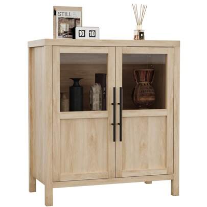 Techigher Sideboard Buffet Cabinet,Storage Cabinet With 2 Glass Doors,29" Console Table With Storage Shelf,Modern Farmhouse Accent Cabinet For Home Of