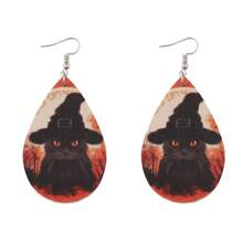 哥特式恐怖血手印、南瓜、黑猫水滴形女士耳环，复古 PU 皮革哥特式双面耳环，万圣节派对礼物