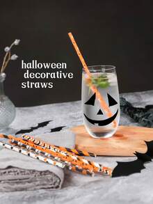 15pcs Halloween Paper Straws - Spooky Party Straws , Featuring Festive Halloween Designs Like Ghosts, Skulls, Pumpkins And Bats! Cocktail Decorations, Themed Desserts And Spooky Beverage Presentations. - Multicolor - View 3