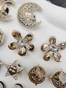 16 件 ABS 树脂金色银色奢华蝴蝶结花朵鞋饰饰品闪亮水钻心形鞋饰可拆卸仿珠鞋配件 DIY 多功能花月亮和星星鞋夹适合女士凉鞋拖鞋沙滩包圣诞节万圣节情人节生日节日派对礼物（不含鞋子） - 多色16PCS StyleNo.244 - 查看 10