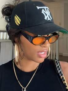 1 件椭圆形框架女士时尚眼镜女士海滩配饰眼镜太阳镜基本款夏季女士服装商务休闲礼物适合夏季海滩度假、户外、旅行、露营学院风适合返校季环绕式 - 橘色 - 查看 4