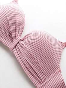 3 Piecesfashionable Multi-Color Pull-Up Underwear, Seamless Teen Bra Without Steel Rings, Sweet Girlish Halter Top Student Classic Checkered Printed Beautiful Back Bra For Girls