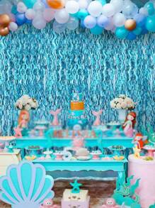 1/2/4件蓝色飘带派对装饰、蓝色流苏背景、蓝色生日装饰、冰雪奇缘生日派对装饰、海洋派对装饰、海底派对装饰、泳池沙滩派对装饰、海洋派对装饰 - 藍色 - 查看 5