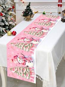 1 pieza Mantel de poliéster rosa de 35 * 180 cm / 13.78 * 70.87 pulgadas, mantel decorativo de muñeco de nieve, decoración de mesa navideña, decoración de mesa para fiesta de Navidad, textil de atmósfera cálida de invierno