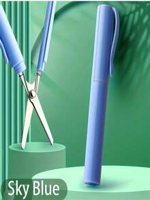 二合一折叠剪刀，创意文具迷你折叠学生美术剪刀，便携多功能办公学习用品 - 小巧笔式设计，学生和手工爱好者的理想之选，有橙色、浅绿色、白色、粉色、蓝色可选