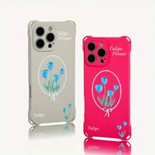 Funda para teléfono 1 pieza diseño de patrón de tulipán azul funda para teléfono colgante de cuatro esquinas 12 Pro 16 Plus 14 15 13 TPU impreso suave - Colores mixtos 1 - Ver 3