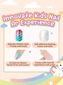 NAIO Naio Press On Nails For Kids 144Pcs 6 Pack Children Acrylic Fake Nails Pre-Glue Full Cover Glitter Gradient Color Starts Unicorn Short False Nail Art Kits Sets Easter Gifts For Kids Girls