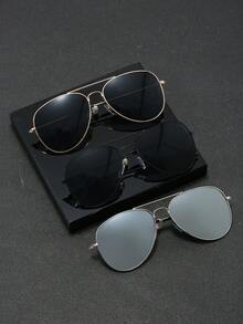 3pcs Men's Metal Frame Flat-Top Business Style Capable Advanced Retro Elegant Fashion Glasses Suitable For Business Trips And Commuting Business Meetings - 彩色 - 查看 11