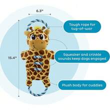 Outward Hound Ropiez Rope Interactive Dog Tug Toy For Tugging Squeaky Fun, 23.6 Inch Sloth, Brown, Large - Hươu cao cổ vàng 15" - Xem 3