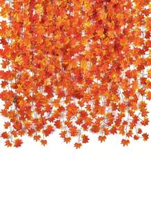 12pcs Bright Autumn Maple Leaf Wreath Vines, Very Suitable For Harvest Season Thanksgiving And Halloween Decorations, Multi-Functional Indoor And Outdoor Decorative Wreaths Simulated Maple Leaf Vines, Wedding Photo Scene Props, Birthday Party Holiday Decorations, Family Autumn Decoration, Room Decor, Home Decor