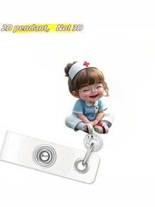 2D 平面亚克力护士女孩证件卡套 - 可伸缩卡扣，耐用标签，适合医学生和执业护士 - 耐用 PMMA 材质，用于工作场所身份识别，医疗标签夹 | 可爱设计 | 耐用亚克力材质，护士配件，返校季，教师礼物 - 彩色 - 查看 3