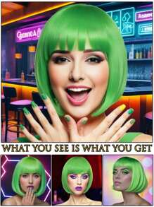 Fashion Women's BoBo Wigs, Short Straight Hair With Bangs Wigs, Multiple Pastel Colors Bob Anime Cosplay Wigs For Party Costume Wigs For Ladies, Pink Green Black Blonde Red Brown Blue White Purple Orange Yellow Rainbow Colorful Hairpiece For Holiday Comic Con Exhibition Celebration Daily Wigs For Birthday Gifts, Sassy Rockabilly Punk Cool Unique Rock & Roll 80s Wig