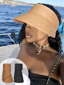 1 件复古草编渔夫帽，波西米亚风格太阳帽，可折叠便携 - A - 查看 14