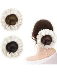 Gumka do włosów z koronką, wielofunkcyjna maszyna do robienia koronkowych koków, urządzenie do robienia koków ze sztucznych kwiatów, puszysta gumka do włosów w kształcie słodkiego pączka, utrwalacz i koloryzacja przedłużek do koków, gumka do włosów z damskimi akcesoriami, jednokolorowa, boho, królewska, imprezowa, urocza, poliestrowa, gumka do włosów, gumki do włosów