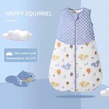 1.5 Tog Infant Toddler Cozy Comfort Swaddle Sleepsack Spring Autumn Sleeveless Doudou Velvet Cartoon Printed Sleeping Bag - Blue - View 12