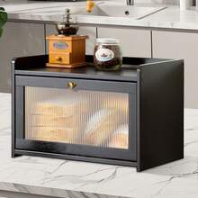 Caja de pan de bambú, organizador de encimera de cocina, organizador de pan y aperitivos, organizador de utensilios de cocina, nueva caja de pan con puerta de acrílico, artículos de cocina, accesorios de cocina, utensilios de cocina - Multicolor - Ver 7
