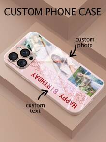 1 pieza Funda personalizable para teléfono, adecuada para 16/15/14 Plus/13 Pro/12 Pro Max/11/7P/7G/XR/6G/6P, se puede personalizar con fotos, imágenes, texto, números, letras personales, material de vidrio templado, antichoque, antirayado, antihuellas dactilares, funda suave de TPU, ideal para regalos individuales, de pareja, familia, amigos, cumpleaños, aniversarios