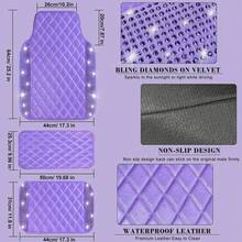 5 Pcs Bling Leather Car Mats Shining Artificial Diamond Floor Mats Crystal Rhinestone Sparkly Glitter Carpet Anti-Slip Waterproof Pad Universal Fit For Automotive SUV, Sedan, Van, Girl Women - Đá giả da màu tím - Xem 6