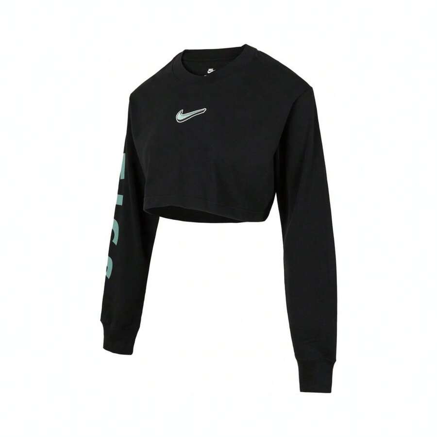 Nike 女式 AS W NSW LS  CROP TEE B2S 长袖针织圆领 T 恤 THV5006-010 - 黑色 - 查看 1